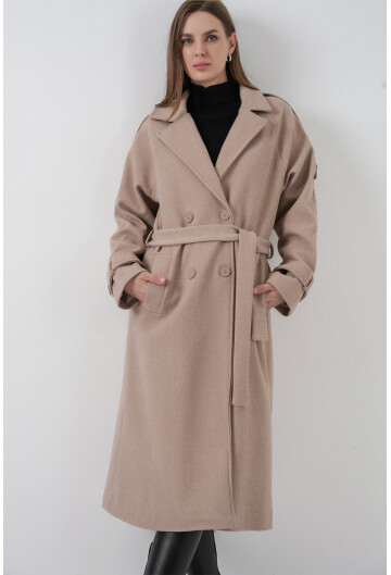 Kadın Kuşaklı Kaşe Kaban 9161