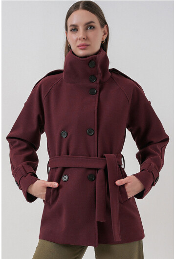 Kadın Kuşaklı Kaşe Kaban 9162