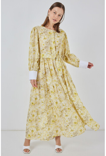 Kadın Kuşaklı Uzun Elbise 2584