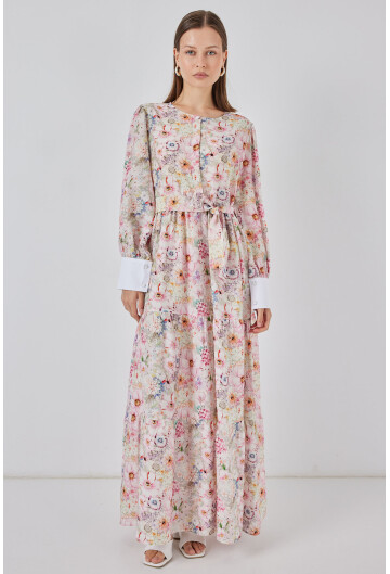 Kadın Kuşaklı Uzun Elbise 2584