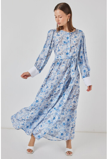 Kadın Kuşaklı Uzun Elbise 2584