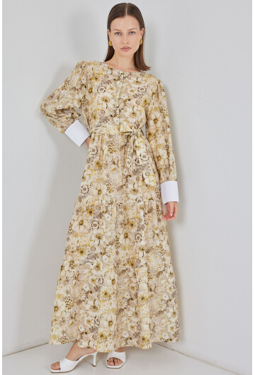 Kadın Kuşaklı Uzun Elbise 2584