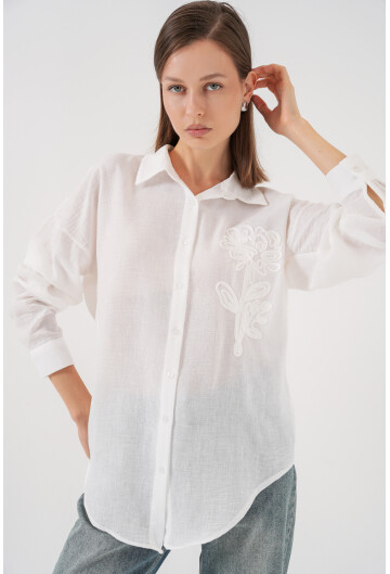Kadın Nakışlı Oversize Gömlek 20338