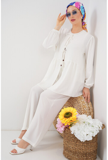 Kadın Önü Bağcıklı Tunik Pantolon İkili Takım 6744