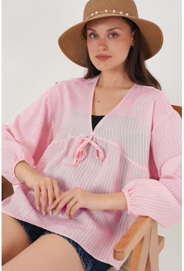 Kadın Önü Bağcıklı Uzun Kol Bluz 946