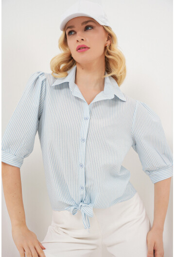 Kadın Önü Bağlamalı Çizgili Gömlek 20323