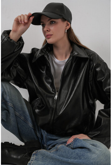 Kadın Oversize Suni Deri Ceket 1049