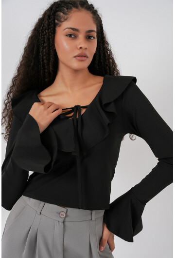 Kadın Uzun Kol Crop Bluz 979