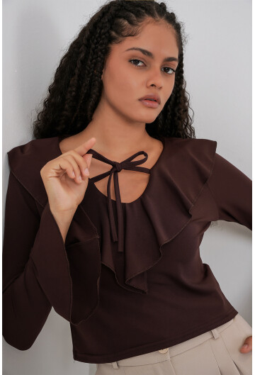 Kadın Uzun Kol Crop Bluz 979