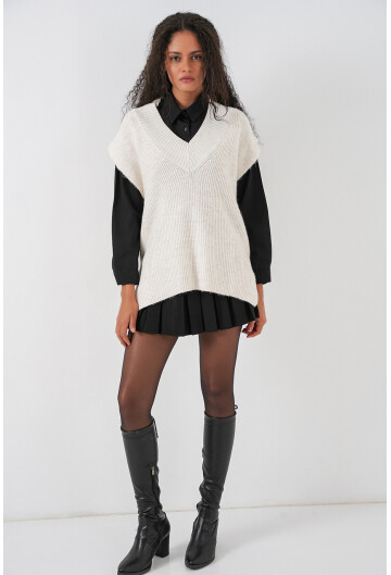 Kadın V Yaka Triko Süveter 15925