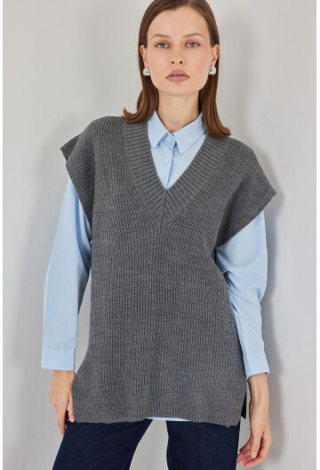Kadın V Yaka Triko Süveter 15925