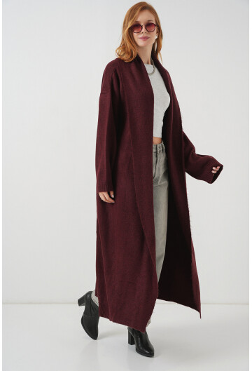 Kadın Yün Dokulu Katlama Yaka Uzun Triko Hırka 15924