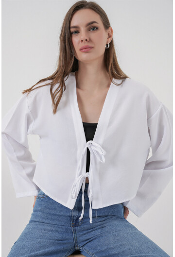 Önü Bağlamalı Keten Kimono 960