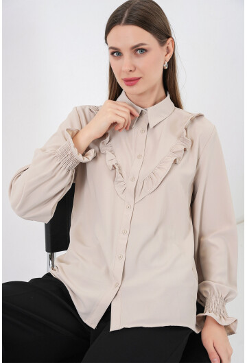 20223 Fırfırlı Uzun Kol Gömlek