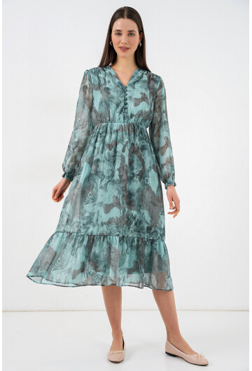 2137 Desenli Şifon Elbise