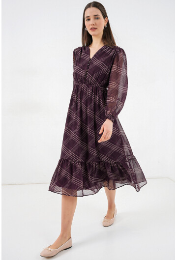 2137 Desenli Şifon Elbise