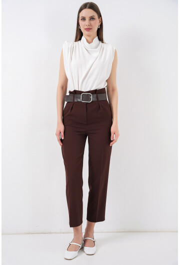 6556 Kemerli Kumaş Pantolon