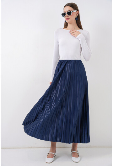 8009 Deri Görünümlü Piliseli Etek