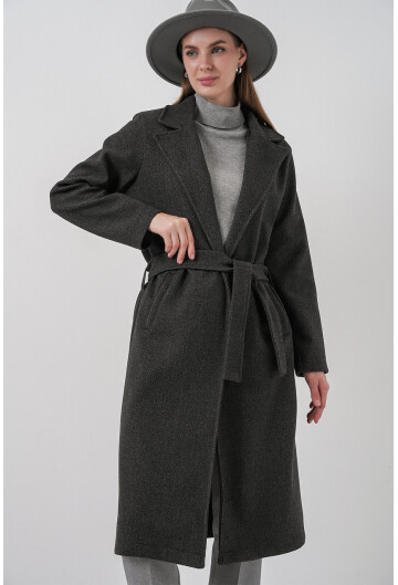 9118 Kruvaze Yaka Kaşe Kaban