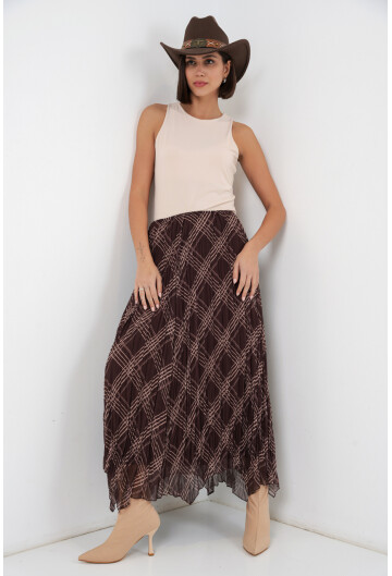 Kadın Asimetrik Kesim Şifon Etek 8056