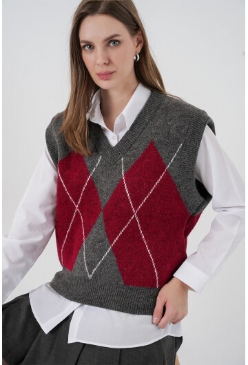 Kadın Baklava Desenli Süveter 15940