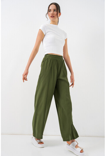 Kadın Beli Lastikli Bol Paça Pantolon 30087