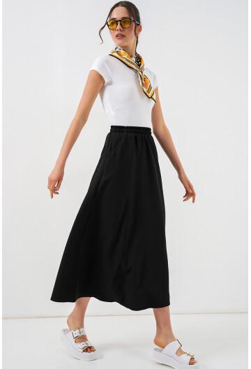 Kadın Beli Lastikli Uzun Etek 8072