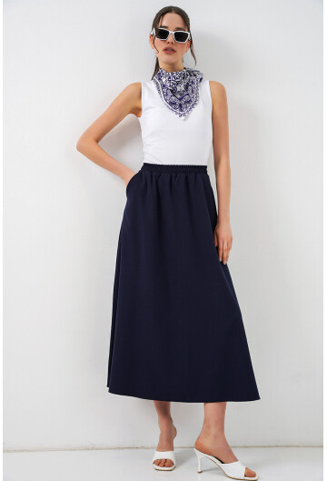 Kadın Beli Lastikli Uzun Etek 8072