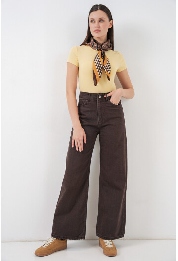 Kadın Bol Paça Yüksek Bel Palazzo Kot Pantolon 6656