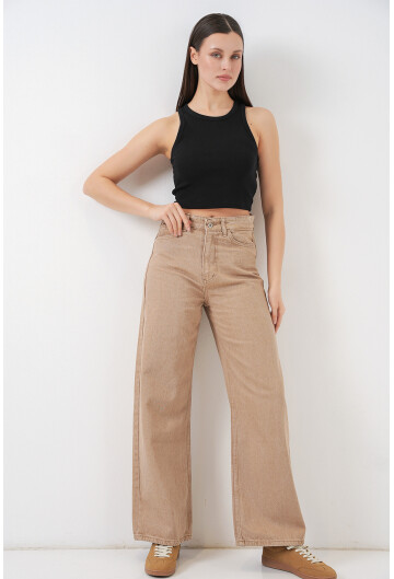 Kadın Bol Paça Yüksek Bel Palazzo Kot Pantolon 6656