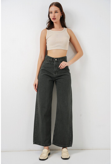 Kadın Bol Paça Yüksek Bel Palazzo Kot Pantolon 6656