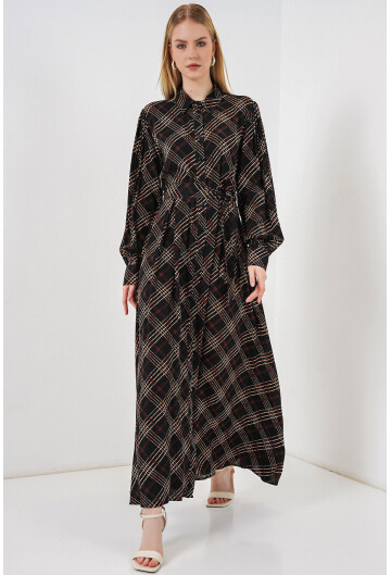 Kadın Boydan Düğmeli Uzun Tesettür Elbise 2588