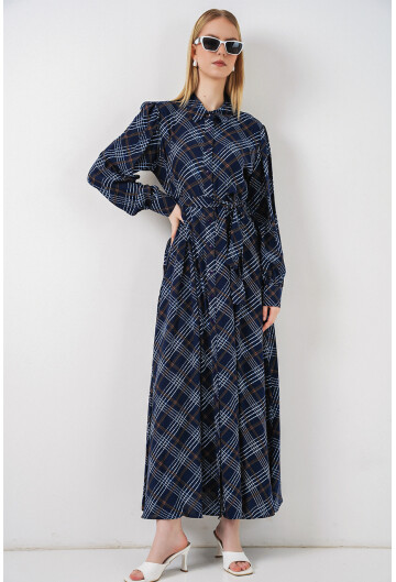 Kadın Boydan Düğmeli Uzun Tesettür Elbise 2588