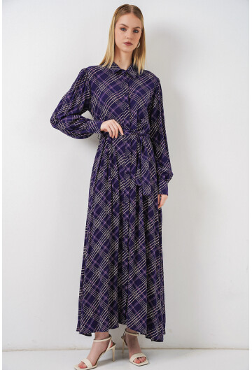 Kadın Boydan Düğmeli Uzun Tesettür Elbise 2588