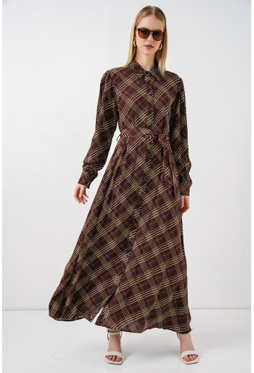 Kadın Boydan Düğmeli Uzun Tesettür Elbise 2588