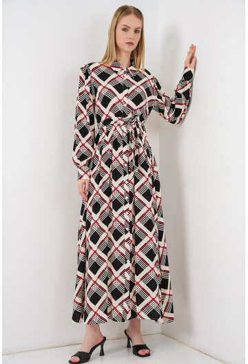 Kadın Boydan Düğmeli Uzun Tesettür Elbise 2588