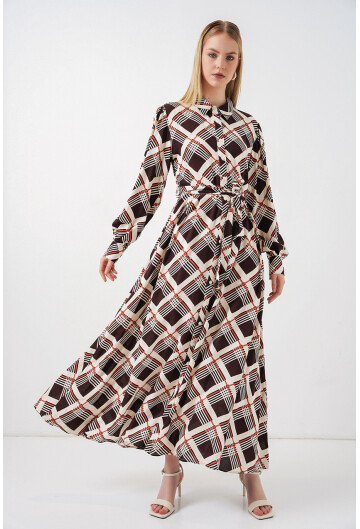 Kadın Boydan Düğmeli Uzun Tesettür Elbise 2588