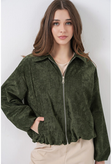 Kadın Büzgülü Oversize Kadife Ceket 0733