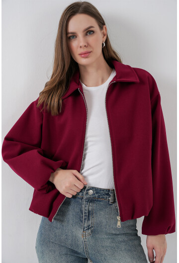 Kadın Büzgülü Oversize Kaşe Ceket 0728