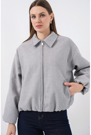 Kadın Büzgülü Oversize Kaşe Ceket 0728