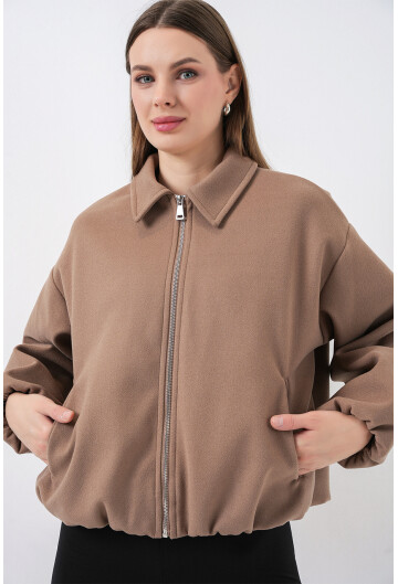 Kadın Büzgülü Oversize Kaşe Ceket 0728