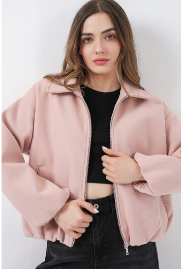 Kadın Büzgülü Oversize Kaşe Ceket 0728