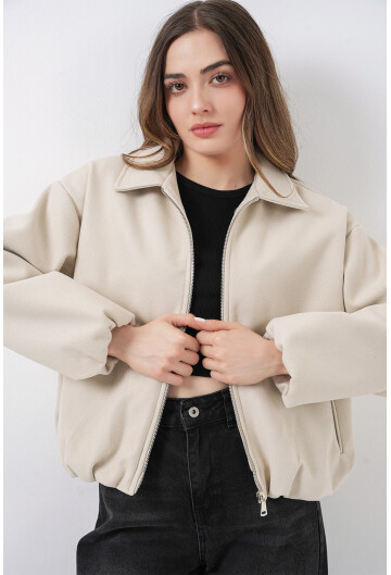 Kadın Büzgülü Oversize Kaşe Ceket 0728