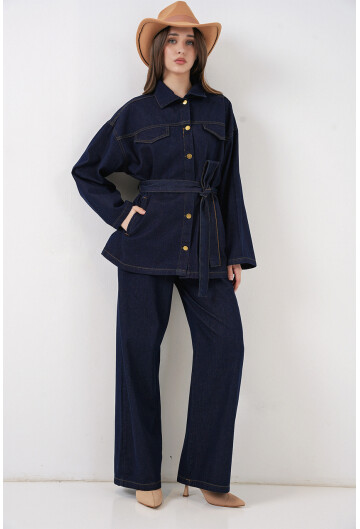 Kadın Ceket Pantolon Kot İkili Takım 30059