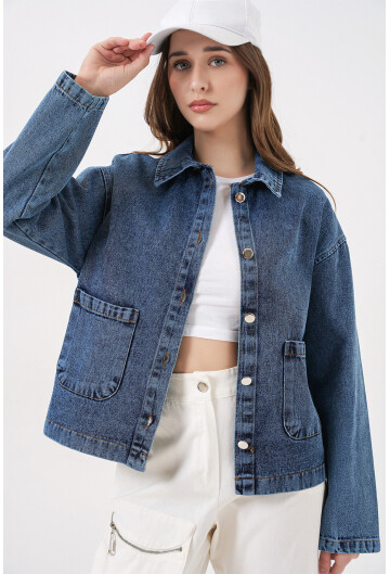 Kadın Çift Cepli Denim Ceket 0731