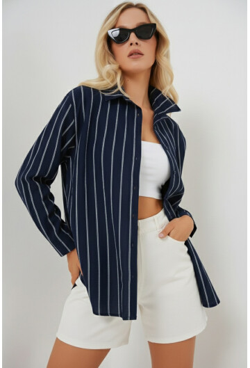 Kadın Çizgili Oversize Gömlek 20293