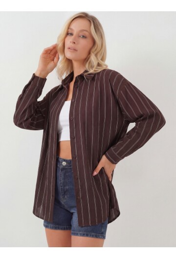 Kadın Çizgili Oversize Gömlek 20293