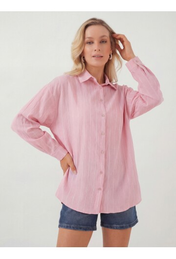 Kadın Çizgili Oversize Gömlek 20293