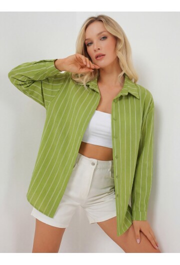 Kadın Çizgili Oversize Gömlek 20293