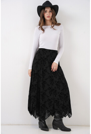 Kadın Desenli Astarlı Etek 8059